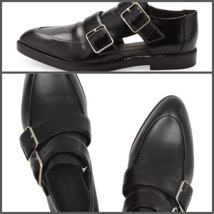 Alexander Wang Womens Black Leather Cut Out Monk Shoes Double Buckle Loafers 39